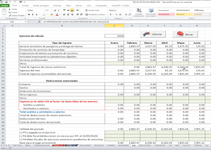 impuestos plataformas digitales en Excel