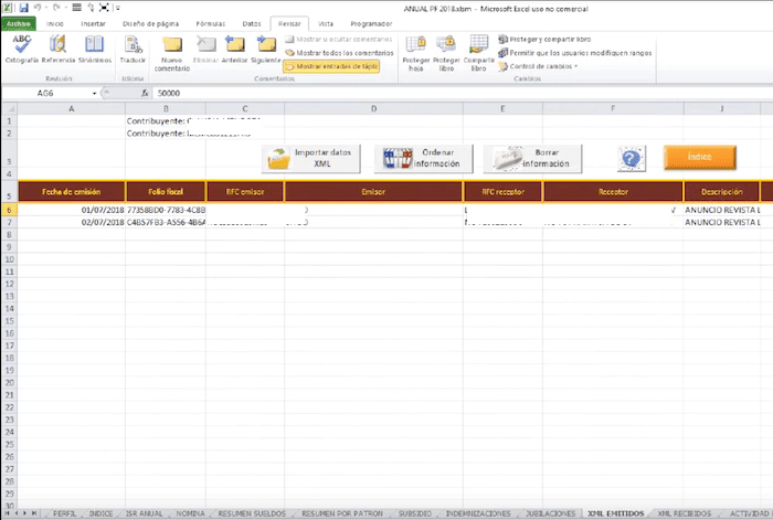 lectura xml emitidos declaracion anual