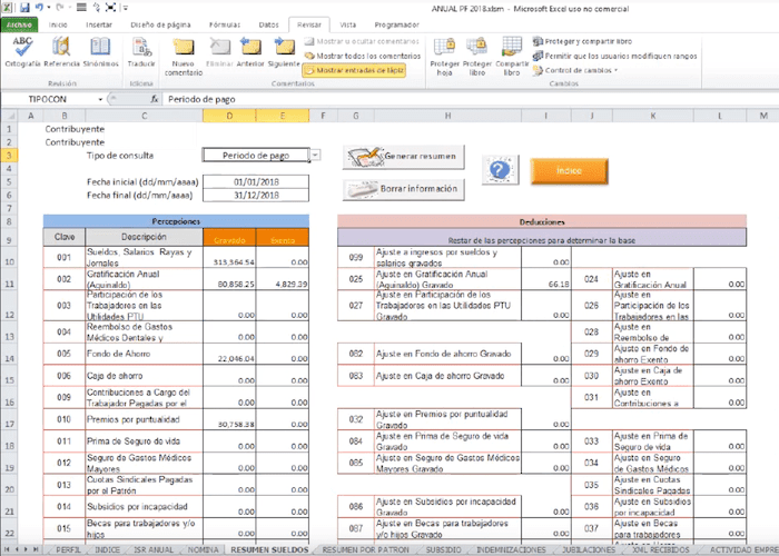 resumen ingresos nomina suledos ejercicio