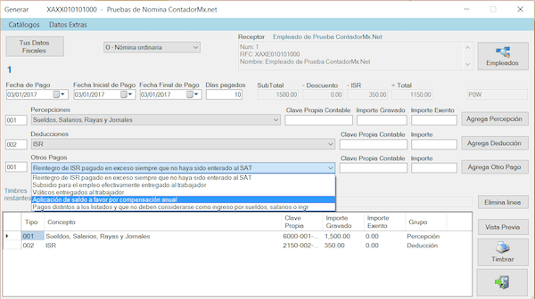 precepciones deducciones otros pagos nomina contadormx