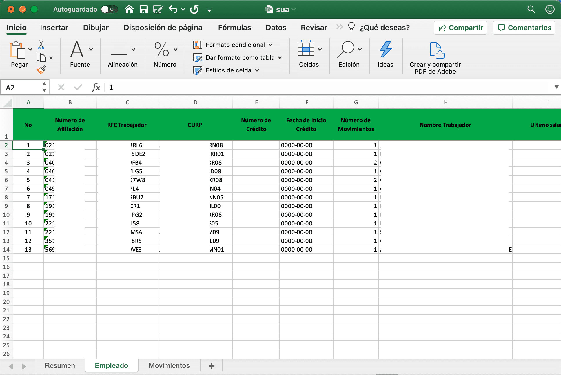 Exportar informacion a Ecel IMSS SUA cuotas obrero patronales