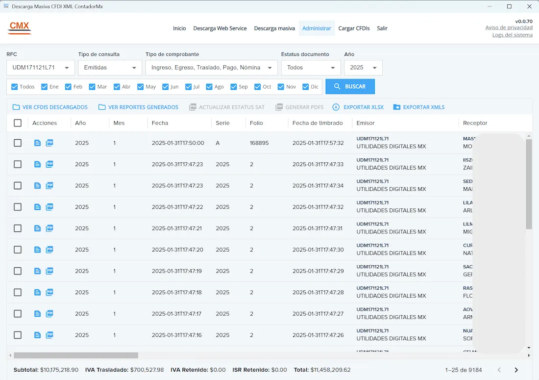 administrador de XML generar reportes Excel