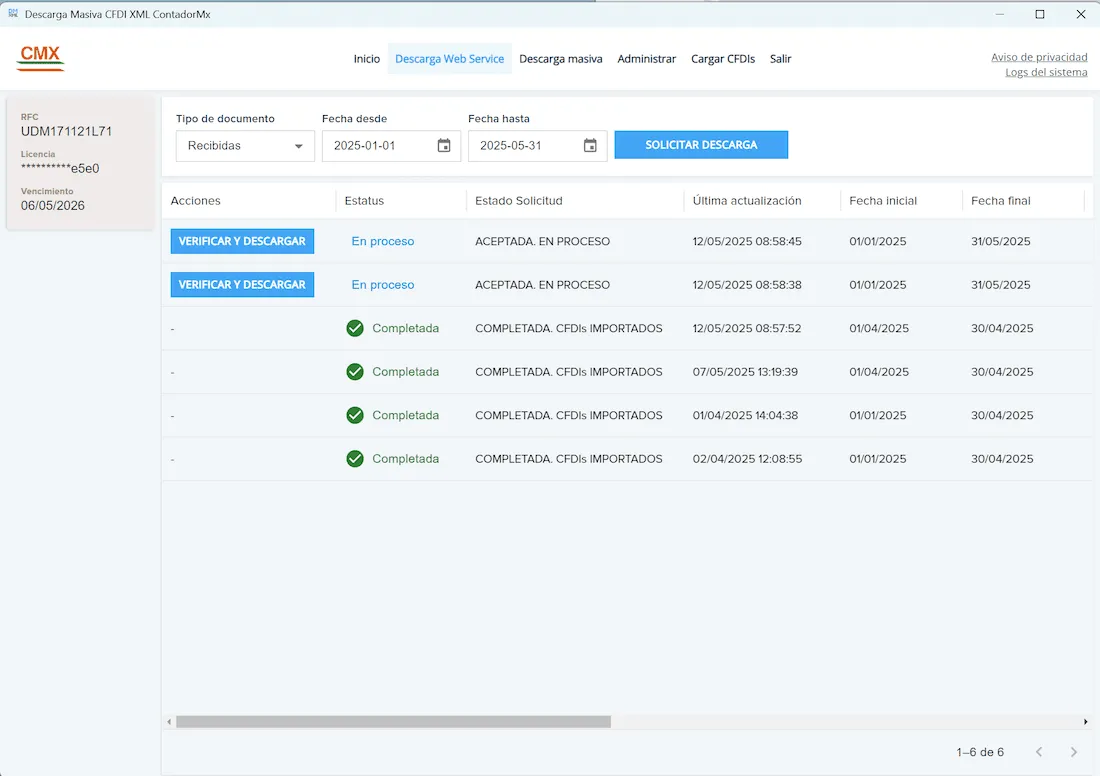 solicitud de descarga masiva 2000000 xml SAT webservice