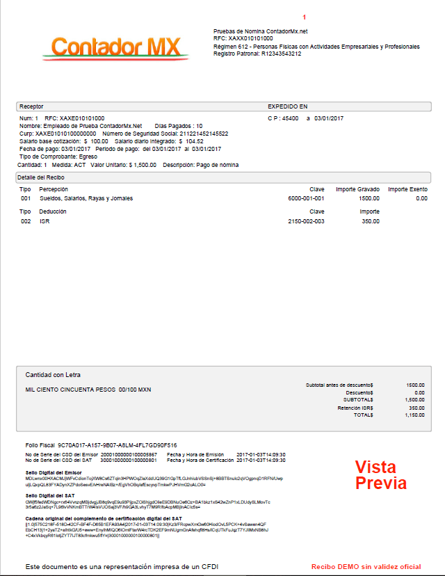 ejemplo cfdi de noina version 1.2 de contadormx