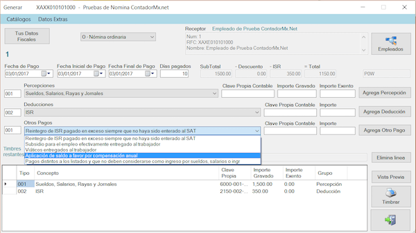 precepciones deducciones otros pagos nomina contadormx