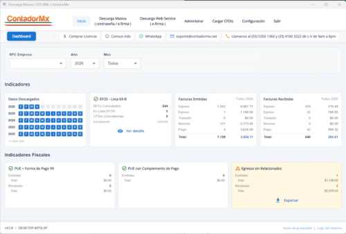 Dashboard CFDI Descarga Masiva ContadorMx