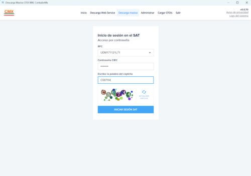 solicitud CFDI SAT con contraseña