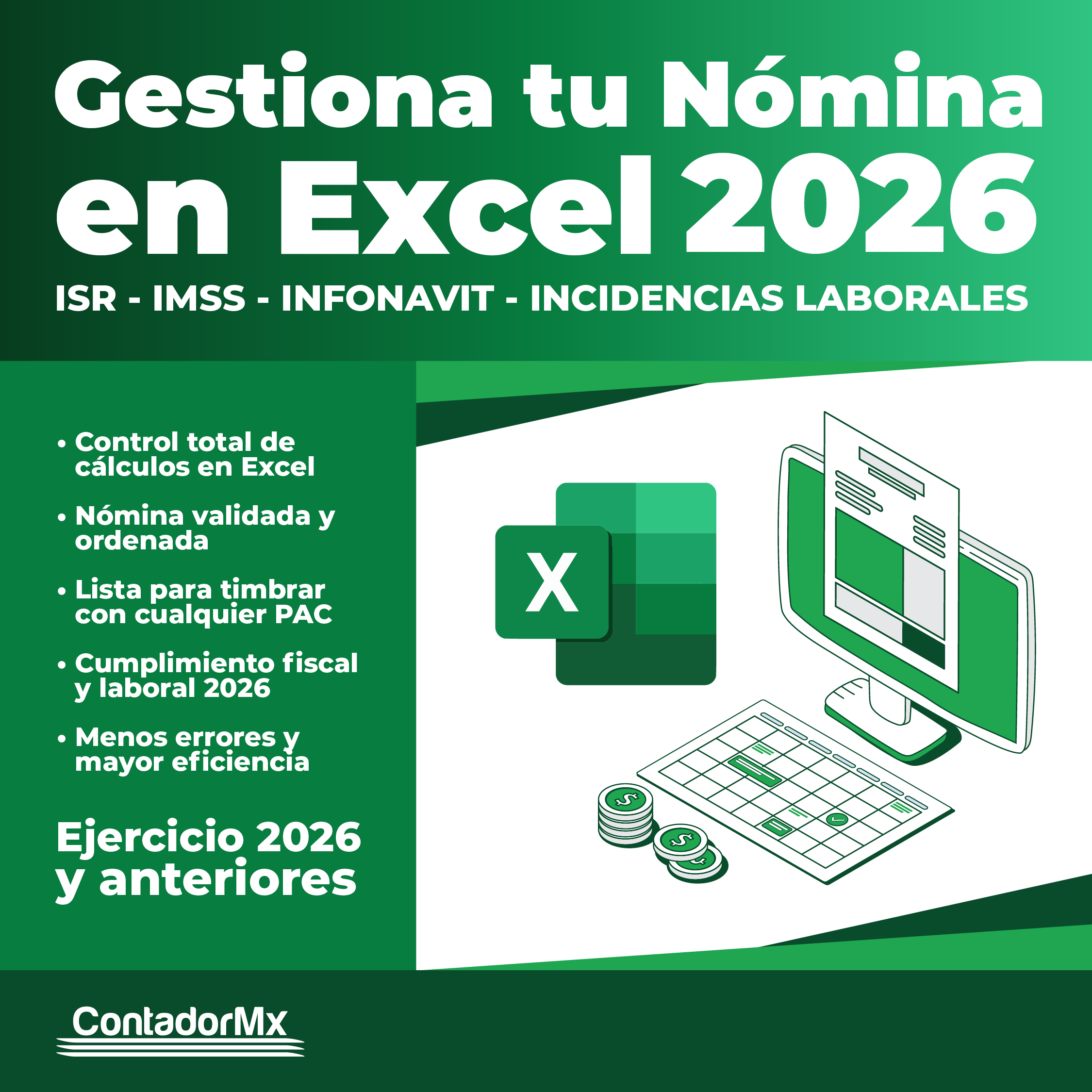 Gestiona tu Nómina en Excel 2026 - ISR, IMSS, Infonavit e Incidencias laborales
