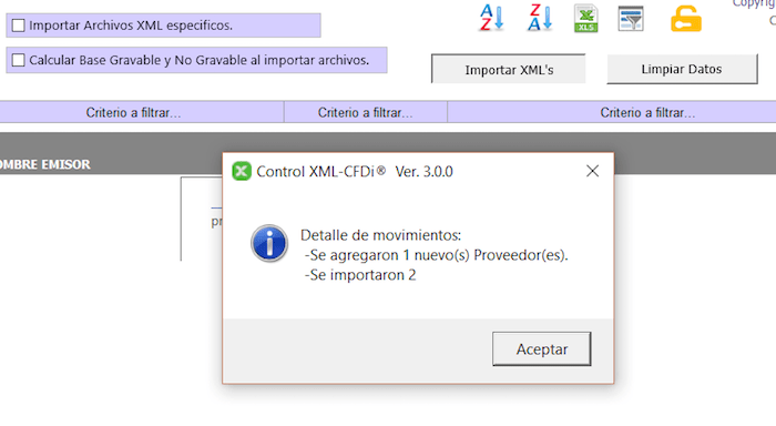 IMPORTCION DE XML EXITOSA