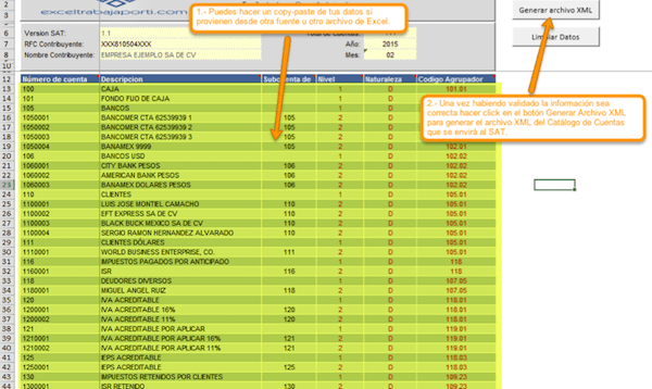 copiar y pegar datos del catalogo de cuentas contabildad electronica 1.3