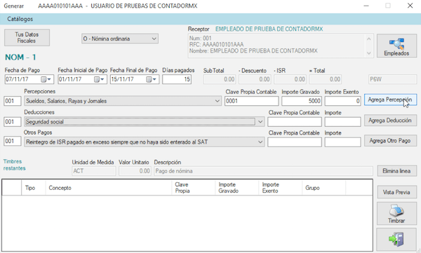 agregar conceptos cfdi nomina 3.3 de