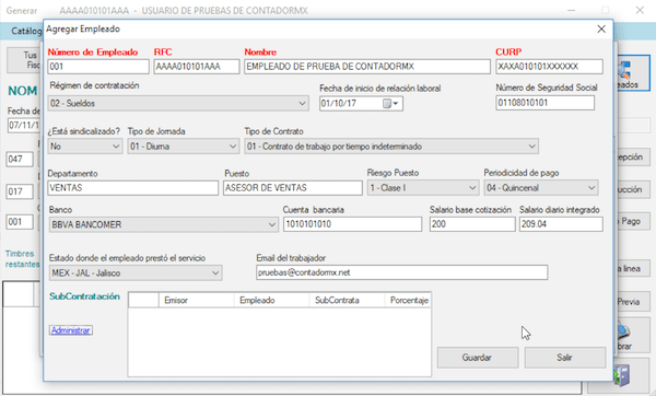 agregar empleado cfdi nominas version 3.3 de