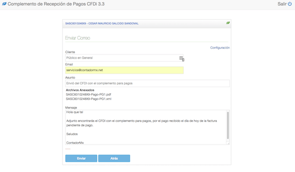 envio del CFDI de pagos al cliente