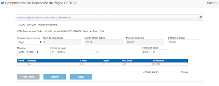 forma de pago y fecha de pago recibo electronico de pagos