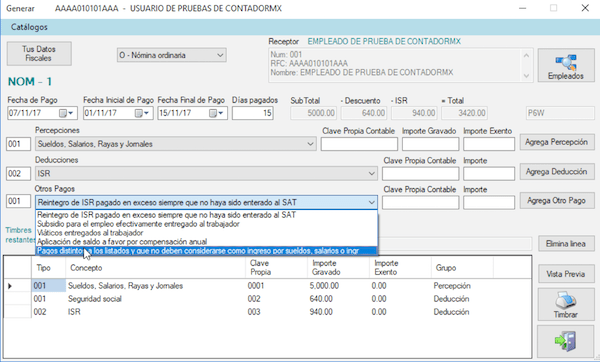 otros pagos cfdi nomina 3.3 de