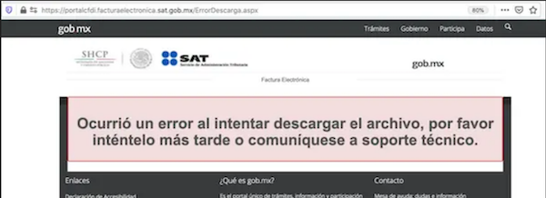 ocurrio un error al descarga XML SAT masiva