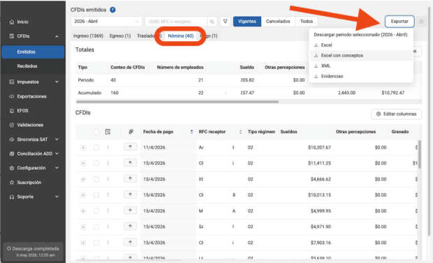 Reportes de XML CFDI del SAT exportar Excel con conceptos