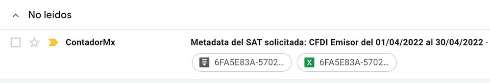 Metadata del SAT recibida en correo electronico