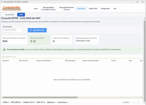 consulta EFOS CFDI Descarga Masiva ContadorMx
